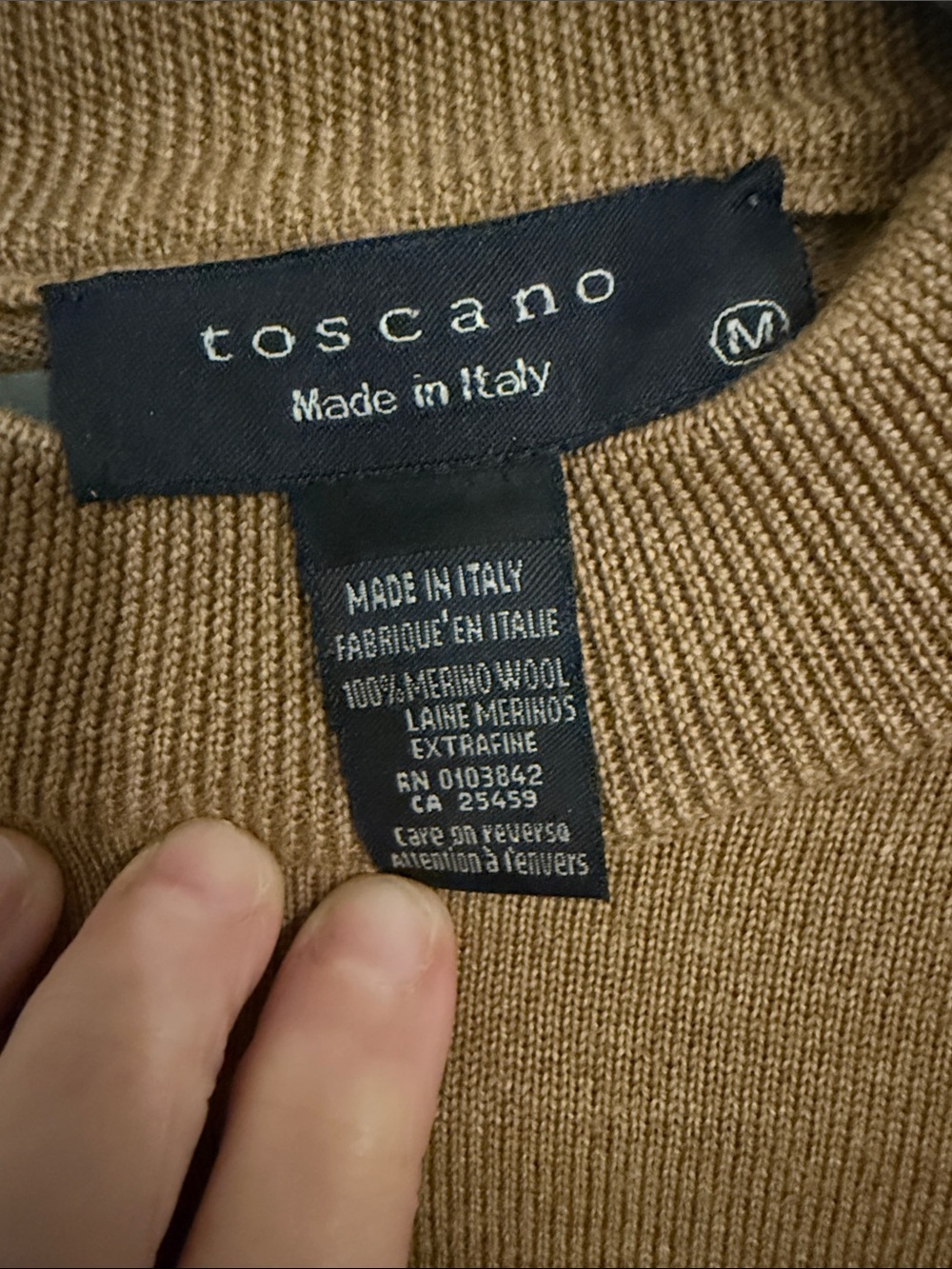 Toscano 100% Merino Wool Mock Neck Sweater Mens M Camel Brown Italy - Picture 4 of 8
